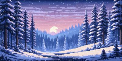 The primary subject of the image is a snowy landscape with a full moon in the sky. The setting is a forest with snow-covered trees, creating a serene and peaceful atmosphere. The visual style is a digital art or illustration, with the artist skillfully capturing the beauty of the snowy forest at night. The dominant colors are shades of blue, white, and gray, which contribute to the overall mood of the scene.